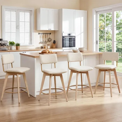 Vista 12 de ONEVOG Juego de 2 taburetes de bar giratorios de madera de 26 pulgadas de altura de mostrador, modernas sillas altas tapizadas para isla de cocina