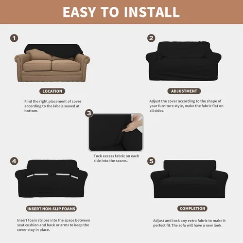 Vista 5 de Easy-Going - Funda para sofá 100% impermeable de ambos lados, funda de jacquard elástica, protector de muebles a prueba de derrames, para niños