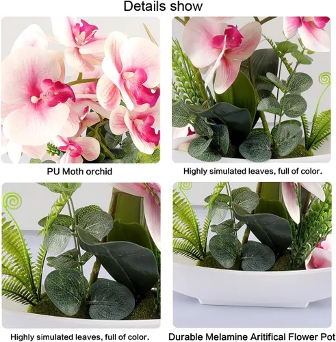 Vista 5 de YOBANSA - Orquídeas artificiales de seda estilo bonsai con maceta arreglos artificiales ideales para la decoración del hogar.