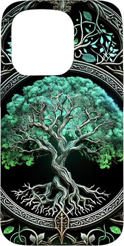 Vista 14 de Tree of Life Yoga Spiritual Celtic Viking Green Black Case for iPhone 17
