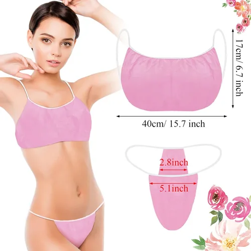 Vista 2 de Yahenda 50 piezas de sujetadores y bragas desechables para spa, ropa interior de bikini para mujer