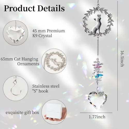Vista 4 de Regalos conmemorativos para gatos por pérdida de gato, atrapasoles de cristal K9 para ventanas, regalo personalizado de condolencias para mascotas