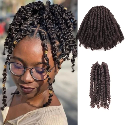 Vista 39 de Paquete de 8 paquetes de cabello de ganchillo súper corto de 6 pulgadas para mujeres negras y niños, extensiones de cabello pretrenzado suave