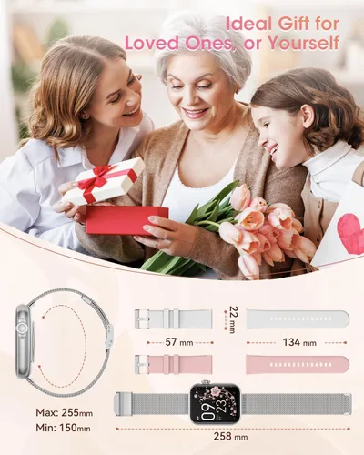 Vista 9 de Reloj inteligente para iPhone Android, relojes de fitness para gusanos con monitor de sueño/frecuencia cardíaca/spO2/presión arterial, reloj