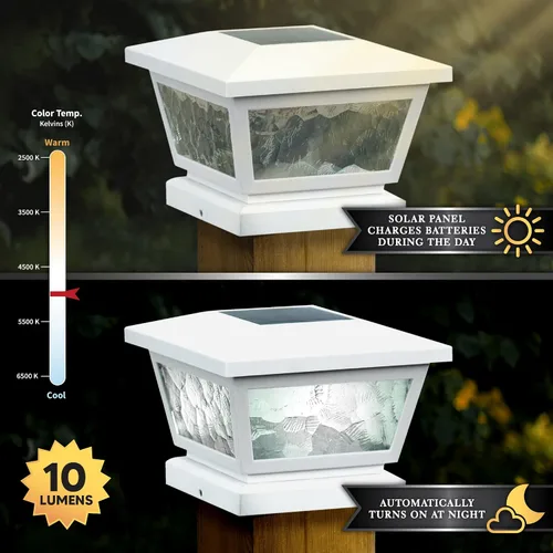 Vista 4 de Classy Caps Fairmont - Tapa solar para poste y lámpara de pared, se adapta a postes de cubierta y valla de 3.5 x 3.5 pulgadas, 4 x 4 pulgadas y 5 x