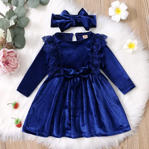 Vista 3 de ODIZLI Vestido de terciopelo para niñas pequeñas, manga larga, volantes, ropa de otoño e invierno