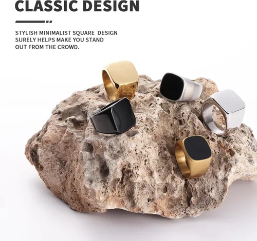 Vista 8 de Anillo de motero enhong, sello, anillo de acero pulido sólido, para hombre, ideal como regalo, tamaño de 17-38cm, color oro, negro o plata