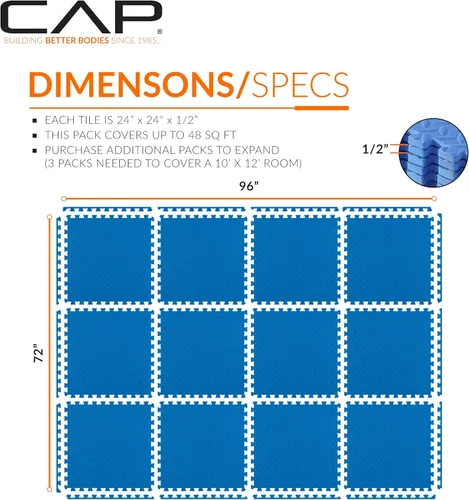 Vista 84 de CAP Puzzle Exercise Mats 1/2” Thick EVA Interlocking Foam Tiles for Home Gym Flooring Multiple Options