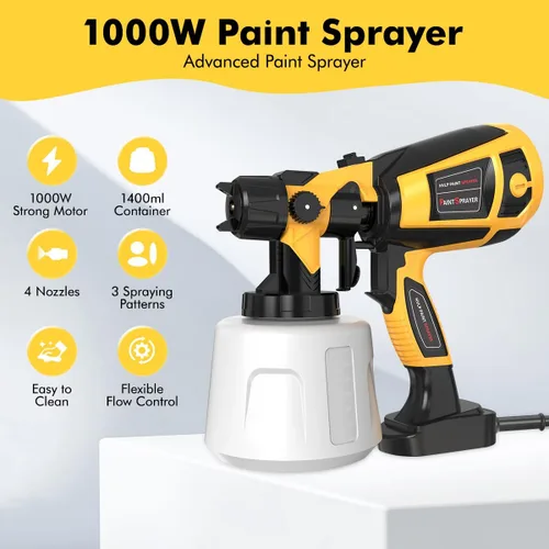 Vista 2 de Herramienta de Pulverizador de Pintura 1000W Pistola de Pintura Eléctrica de Alta Potencia Fácil de Limpiar para Muebles, Gabinetes, Pintura