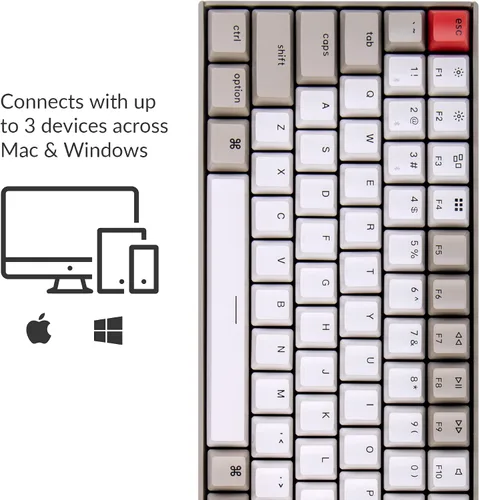 Vista 4 de Keychron K2 - Teclado mecánico con cable Bluetooth inalámbrico y USB para juegos con 75 % de diseño, interruptor rojo mecánico, compacto de 84