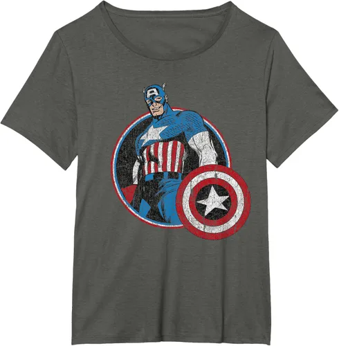 Vista 16 de Marvel Avengers Vintage Capitán América Comic Hero Retrato Camiseta Pequeña Negro