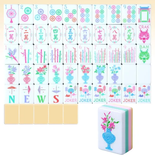 Vista 11 de Simgoing 160 azulejos Mahjong americanos grabados, modernos, verde menta