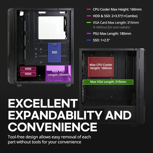 Vista 3 de Zalman S4 ATX Mid-Tower - Carcasa para computadora de escritorio, 2 ventiladores silenciosos de 4.724 in Diseño moderno, panel lateral tintado