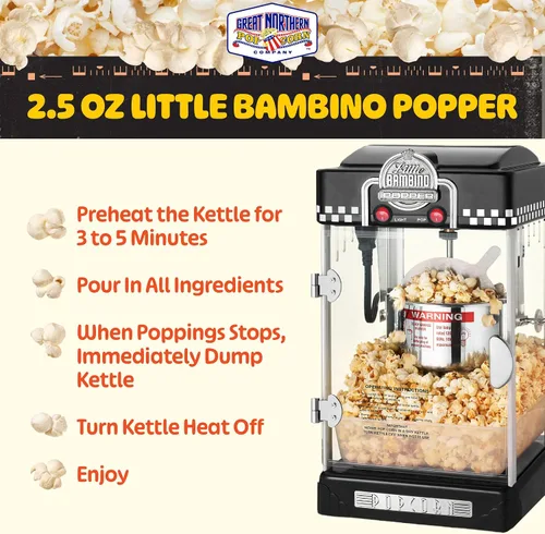 Vista 2 de Great Northern Popcorn Little Bambino 2.5oz Máquina de palomitas de maíz Negro
