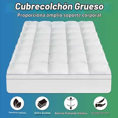 Vista 2 de Cubrecolchón tamaño Queen, extra grueso, para dolor de espalda, bolsillo profundo de 6 a 21 pulgadas, 60 x 80 pulgadas, color blanco