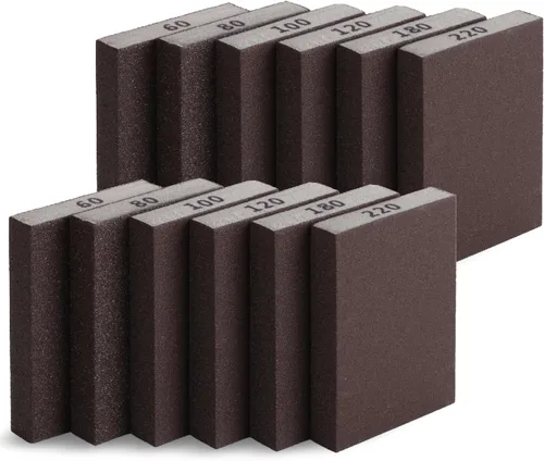 Vista 14 de Bates- Esponja de lijado, paquete de 4, surtido de grano 60/80/120/220, bloque de lijado lavable y reutilizable para madera, metal, paneles de yeso