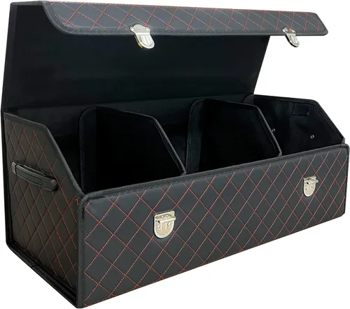 Vista 9 de Organizador de maletero Wuatow para coche, organizador de maletero para SUV y sedán, con tapa, multifuncional, caja de almacenamiento de carga Negro