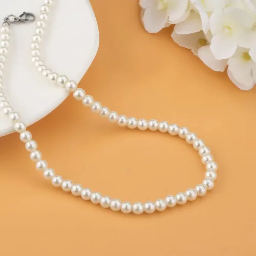 Vista 4 de Gargantilla barroca de perlas para mujer, collar de perlas blancas de 0.236in, elegante collar de joyería para mujer, longitud de princesa de 16
