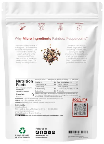 Vista 2 de Micro Ingredients Granos de pimienta arcoíris enteros orgánicos, 2 libras, granos de pimienta entera premium para recambio de molinillo Ideal