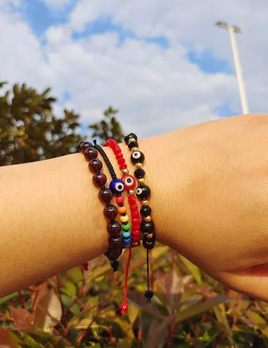 Vista 5 de CEYIYA Pulseras de cuentas de mal de ojo para mujer, pulsera de protección azul y rojo con amuleto, pulseras de hilo ajustable de buena suerte
