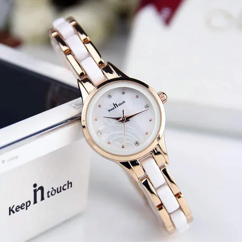 Vista 2 de Keep in Touch Reloj de pulsera de cerámica de acero inoxidable impermeable para mujer