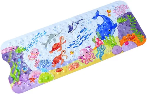 Vista 11 de Tapete de baño para bebé para niños, tapete antideslizante sin BPA para niños, tapete de dibujos animados antideslizante con ventosas y agujeros