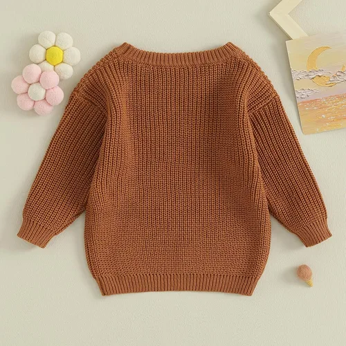 Vista 4 de Suéter de punto para bebé, niña, niño, cálido, con letras bordadas, de manga larga, para otoño e invierno