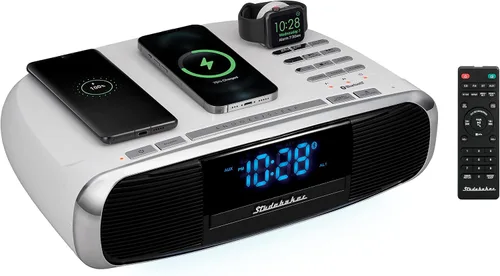 Vista 8 de Studebaker Workstaton Sistema de música HiFi con Bluetooth, radio FM, CD y estación de carga inalámbrica Qi (negro)
