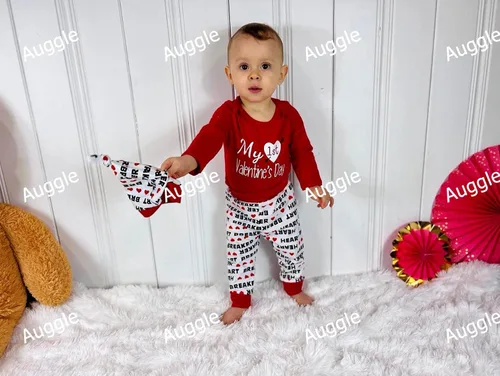 Vista 6 de Conjunto de ropa de manga larga para bebés, niños y niñas, mi primer día de San Valentín