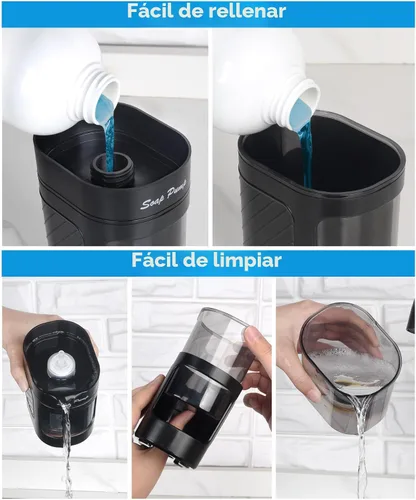 Vista 5 de Dispensador de jabón para platos de cocina con soporte para esponja, juego de dispensador de bomba de jabón para lavavajillas 3 en 1 para encimera
