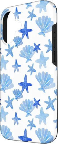 Vista 2 de Funda para iPhone 16 Coastal Nieta Azul Preppy Shells Estrellas de mar Océano Lindo Caso