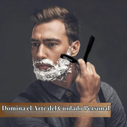 Vista 4 de Facón - Maquinilla de afeitar recta para hombre, kit profesional de afeitar de borde recto con 100 cuchillas, afeitadora barbero japonesa de acero