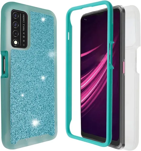 Vista 3 de Funda compatible con T-Mobile Revvl V Plus 5G con purpurina de cuerpo completo con protector de pantalla integrado de doble capa a prueba de golpes