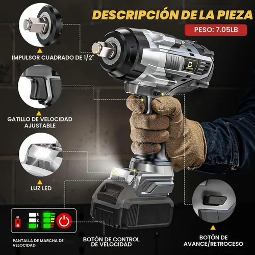Vista 6 de Llave de impacto inalámbrica de 1/2 pulgada para batería DeWalt Max20V: Llave de impacto de alto torque de 1700 pies-libras, herramienta de servicio