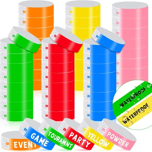 Vista 12 de 600 pulseras de papel para eventos, bandas de muñeca resistentes al desgarro, bandas impermeables de neón, desechables, pulseras adhesivas