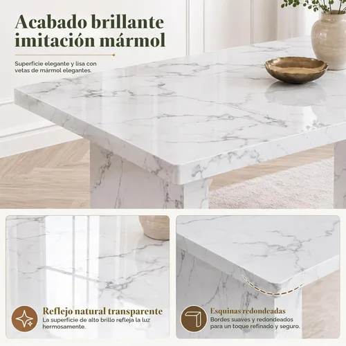 Vista 3 de Ebullient 63" Marble Dining Table, Modern White Dining Room Table