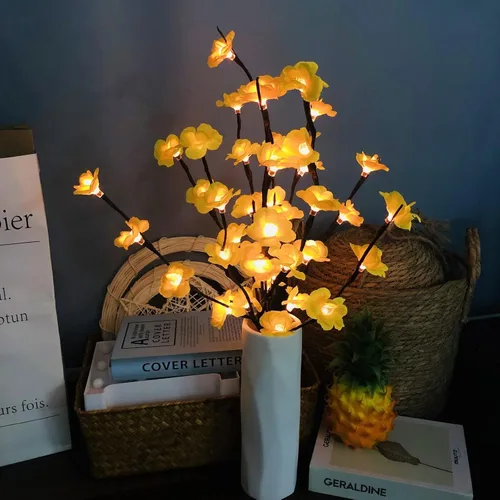Vista 9 de Paquete de 2 luces LED amarillas de ramas Bossom de ciruela, funciona con pilas, ramas artificiales, lamei floral, pequeñas ramitas de 30 pulgadas