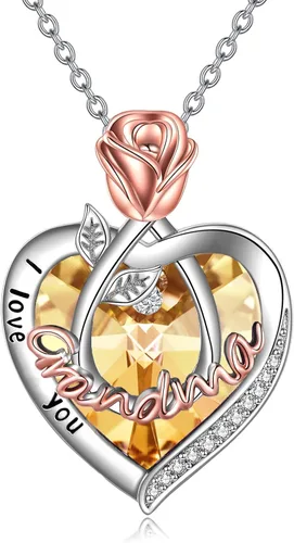 Vista 33 de Joyería de plata esterlina 925 para mujer, collar con pendiente de flor y corazón de cristal, para cumpleaños, regalos para mamá, abuela, esposa 01