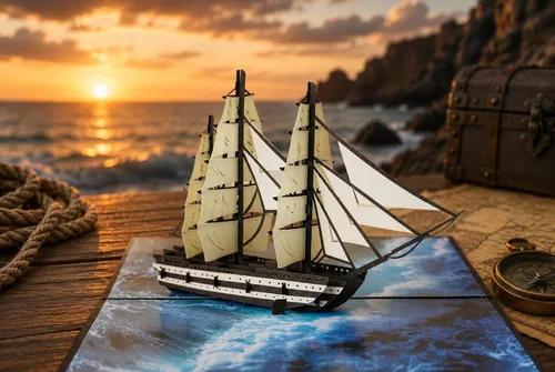 Vista 3 de ETA Tarjeta de felicitación de barco alto desplegable 3D, tarjeta náutica hecha a mano con diseño de océano, ideal para cumpleaños, jubilación, día