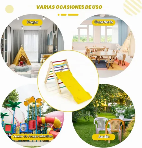 Vista 5 de HONEY JOY Escalador Triangular con Rampa, Rampa de 2 Lados para Escalar y Deslizarse, Escalera Triangular de Escalada para Niños para Guardería