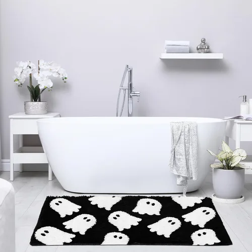 Vista 7 de Tapete de baño de fantasma negro, tapete de baño suave de Halloween, antideslizante, lindo fantasma espeluznante, decoración de baño, alfombra