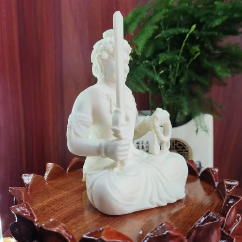 Vista 4 de Estatua de Buda de Acala, decoración de Buda de meditación blanca, decoración de oficina en casa, adornos de Feng Shui, regalo de artesanía
