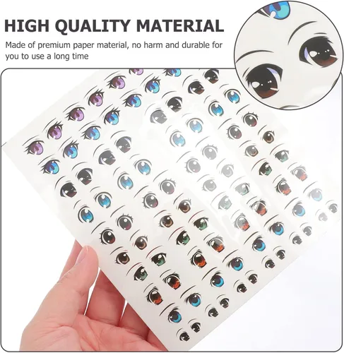 Vista 7 de EXCEART Calcomanías para ojos de muñeca con calcomanías de agua para cejas, 8 hojas de estilo mixto para bricolaje, muñeca de arcilla, maquillaje