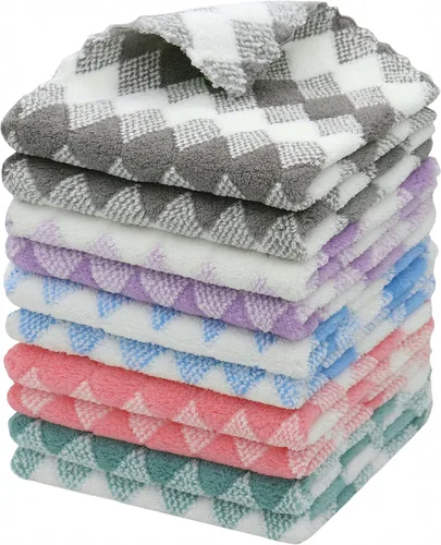 Vista 14 de Paño de Limpieza de Microfibra Sin Pelusas, Paquete de 10 Paños de Secado Rápido para Limpieza, Paños de Cocina Súper Absorbentes para Lavar Platos