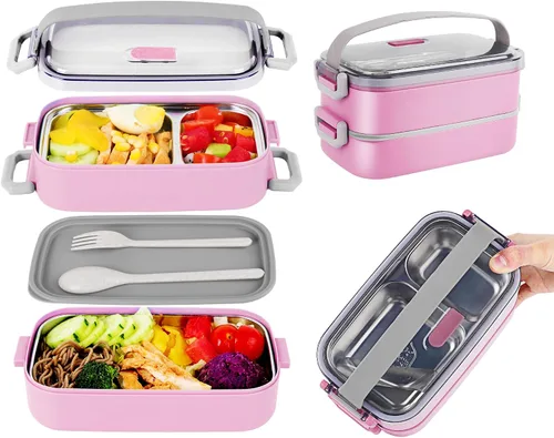 Vista 18 de Caja Bento de acero inoxidable para adultos y niños, lonchera japonesa a prueba de fugas, recipientes divididos para alimentos y comidas, juego