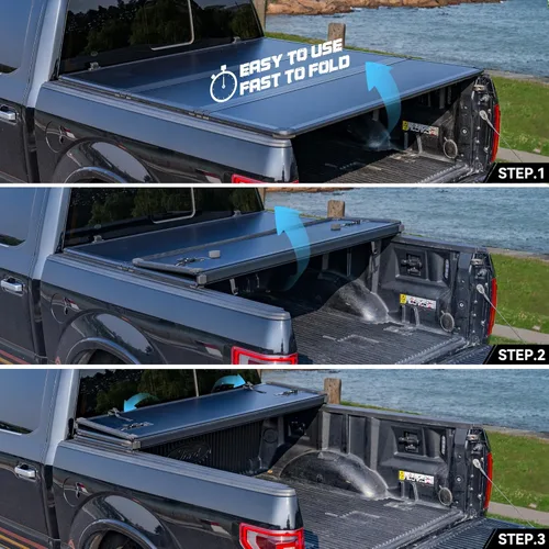 Vista 3 de Cubierta para cama de camioneta plegable dura compatible con Ford Super Duty 6.8 pies de caja estándar, 1999-2025 F250 F350 F-250 F-350