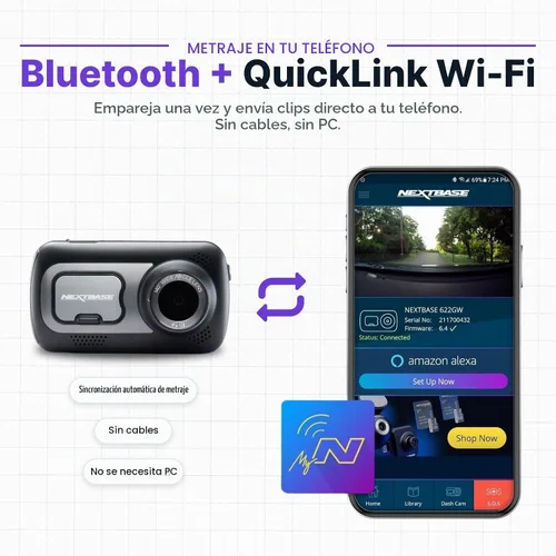 Vista 7 de Nextbase Cámara de tablero Wi-Fi HD de 1440p 522GW con Alexa..