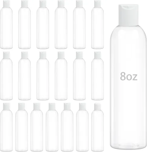 Vista 9 de Paquete de 2 botellas de plástico para champú de 8 onzas con tapas de disco, ámbar UV Protection, Leak Proof, Refillable, Travel Containers for