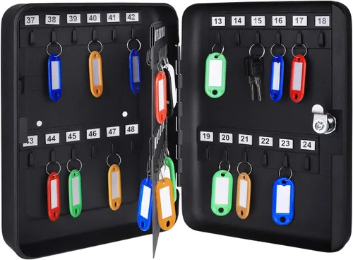 Vista 3 de Amazon Basics Caja de acero con cerradura de seguridad para gabinete con 48 ganchos para llaves, negro, 2.8 pulgadas de profundidad x 7 pulgadas