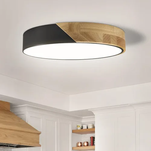 Vista 9 de Lámpara de Techo LED Empotrada: 12 Pulgadas 24W Luminaria de Dormitorio de Madera con Lámparas de Techo Redondas Modernas Planas Aéreas Minimalistas